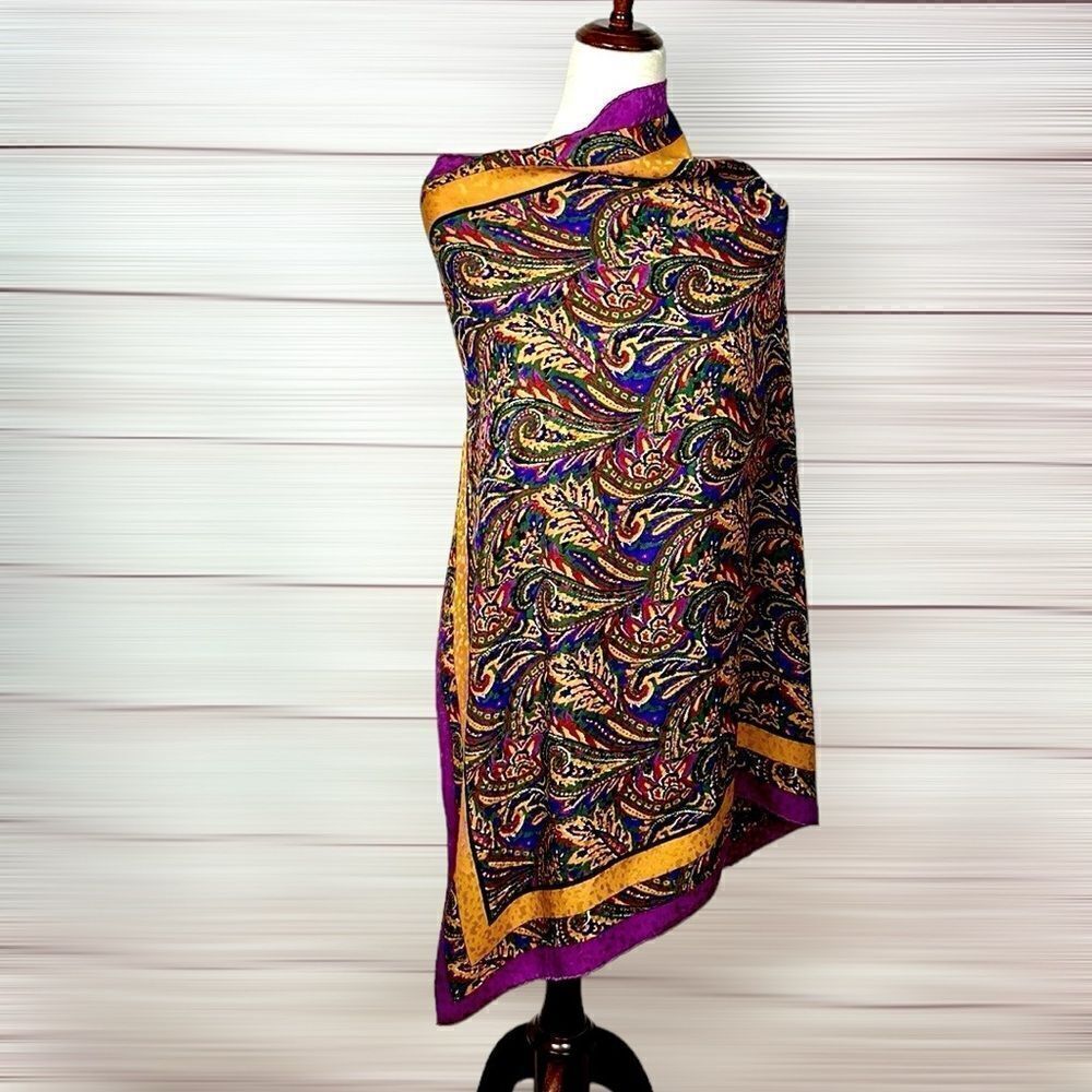 GIVENCHY for The Leadings Hotels of World Silk Scarf Purple Gold Hand Rolled - Picture 5 of 10
